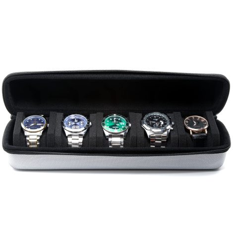 AUKURA 5-Compartment Watch Case: Stylish storage and protection for your watches, perfect for travel. (Cool Gray)