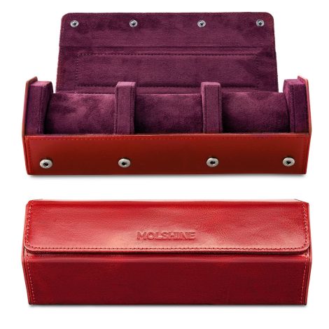 molshine Dark Red Genuine Leather Travel Watch Roll Case – Storage Box for Men and Women.