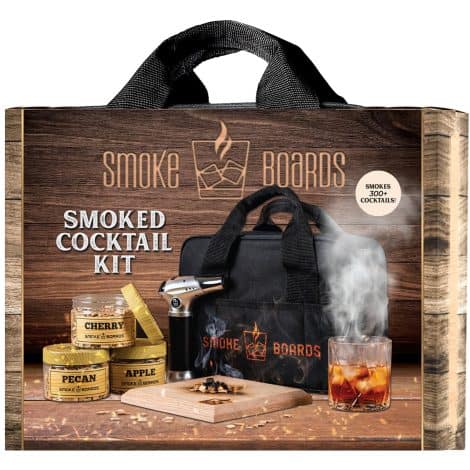 Smoke Board’s Classic Cocktail Smoke Kit With Torch – Infuse Your Whiskey/Bourbon Drink, Comes with Three Wood Chips, Mixing Glass, Smoke Board, and Torch Lighter. Butane Not Included.