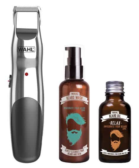 Wahl Beard Trimmer Set: Perfect gift for men, includes trimmer, oil, wash, shampoo. Ideal grooming kit.