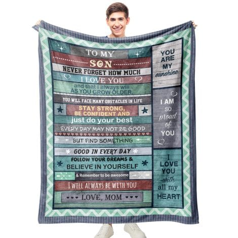 Mom’s Love Blanket for Son – Comfortable Flannel Fleece Throw with Encouraging Messages – Perfect Gift!