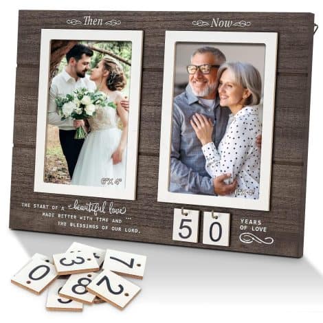 Anniversary Wood Picture Frame, Ideal Gift for Couples, Romantic Keepsake for 1-99 Year Celebrations, Holds 2 Photos.