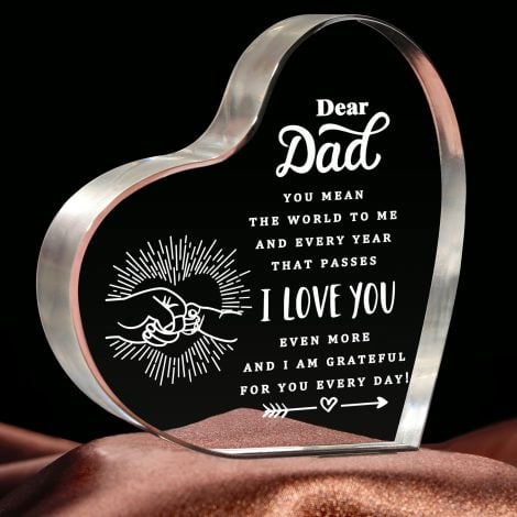 Engraved Heart Acrylic Keepsake Paperweight: Perfect Gifts for Dad’s Birthday, Christmas, and Father’s Day! From Daughter or Son.