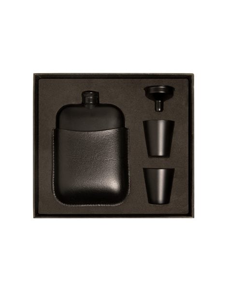 Matte Black SoBoho Leather Flask Gift Set – Includes Flask, Funnel, and Shot Glasses, Ideal for Camping, Groomsmen, or Whiskey – Stylish Liquor Set for Men