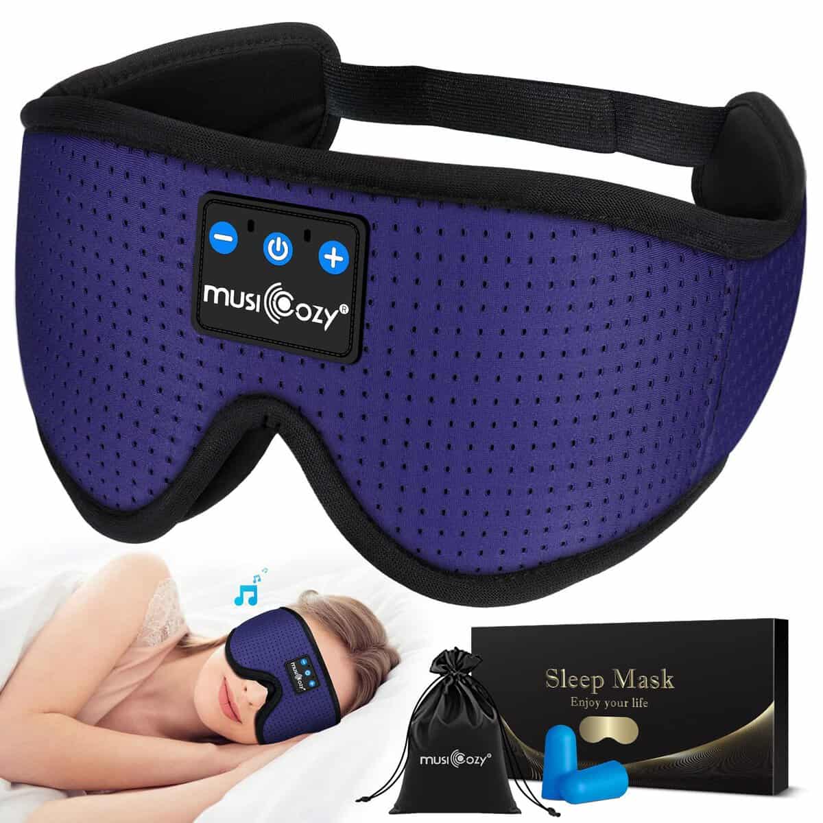 MUSICOZY Sleep Headphones Bluetooth Headband Breathable 3D Sleeping Headphones, Wireless Music Eye Mask Sleep Earbuds for Side Sleepers Women Office Air Travel Cool Tech Gadgets Unique Gifts