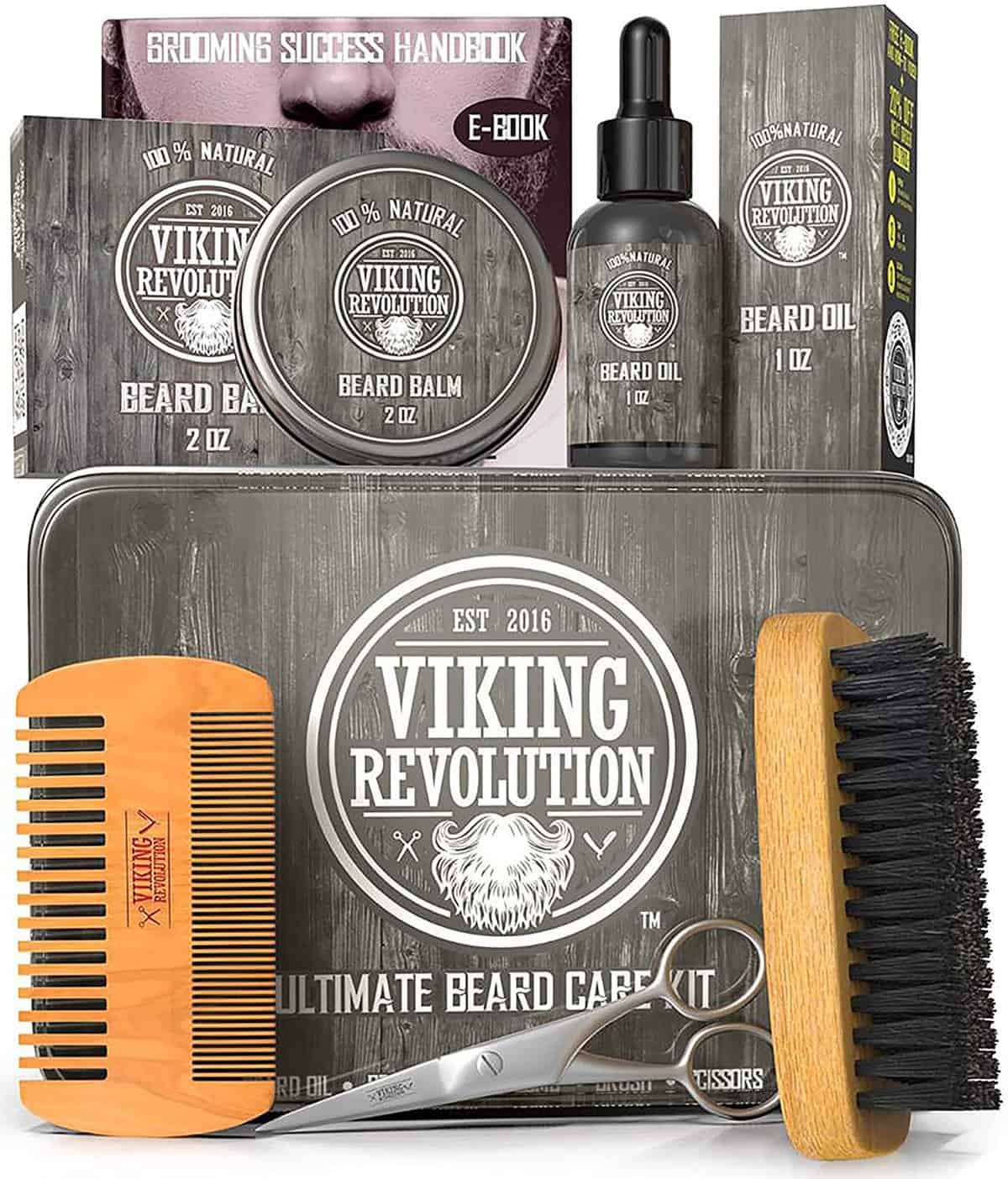 Viking Revolution Beard Care Kit for Men - in a Metal Box