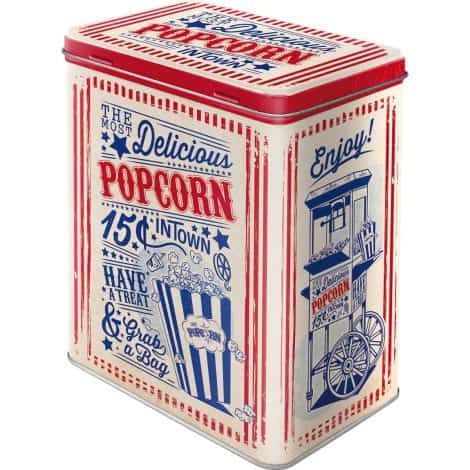 Retro L Popcorn Storage Container – Perfect Diner Fan Gift, Big Coffee Tin holds 3 Liters.