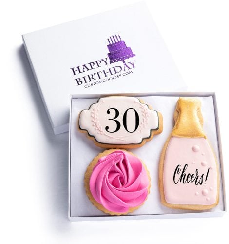 30th Birthday Cookies Gift Basket – Delicious cookies for celebrating her milestone 30th birthday. Perfect gift idea.