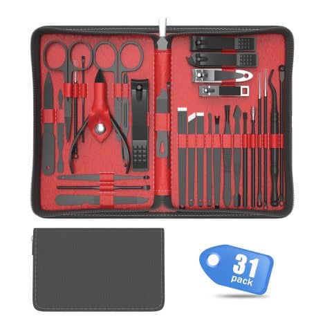 TSEOA Nail Clipper Set: Complete 31 Piece Professional Manicure and Pedicure Kit with Travel Case. Perfect for Men, Women, and Family.