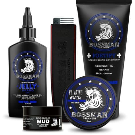 Bossman All-In-One Beard Care Kit – Ultimate Beard Grooming Set for Men – Softens, Strengthens, and Styles (Royal Oud)