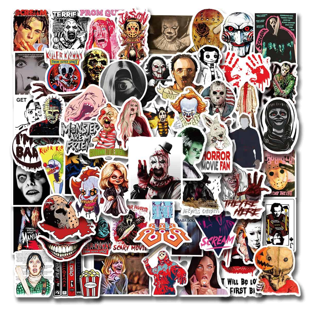 100 Pcs Horror Stickers,Horror Gifts,Horror Movie Stickers,Horror Decor,Scary Movie Gifts,Spooky Gifts,Supernatural Halloween Stickers