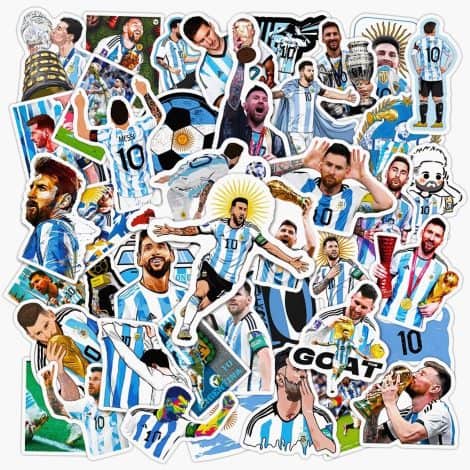 Messi FIFA World Cup Stickers: Soccer-themed water bottle stickers featuring 50 PCS of Super Star Messi for fans.