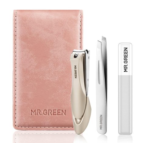 Mr. Green 3-piece Stainless Steel Nail Care Set, Pink Mani-Pedi Set with Clippers, File, Tweezers. Premium Grooming Kit, Travel-friendly. Ideal for both Men and Women.