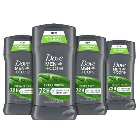 Dove Men+Care Antiperspirant Deodorant for men provides 72-hour sweat and odor protection with a fresh scent.