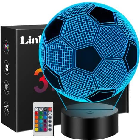 3D Soccer Lamp – Perfect Soccer Gifts for Kids! Remote Control, 16 Colors, Sporty Room Decoration.