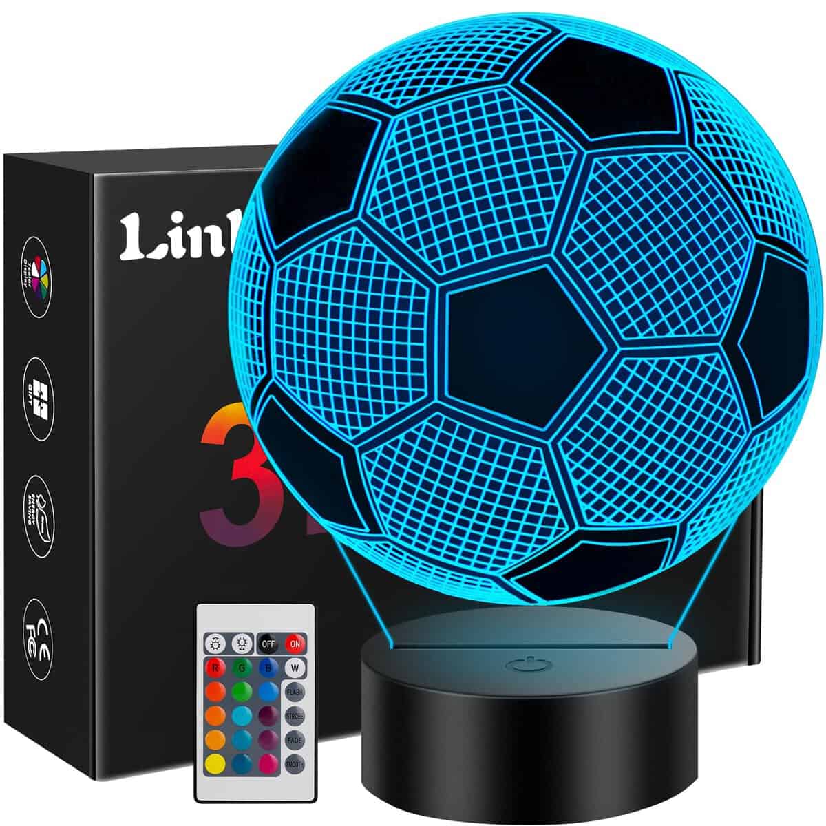 Soccer Gifts for Boys Girls Kids Night Light, Kids Birthday Christmas Gifts 3D Illusion Soccer Lamp with Remote Control 16 Colors Changing, Soccer Accessories Stuff for Sport Fan Room Decor