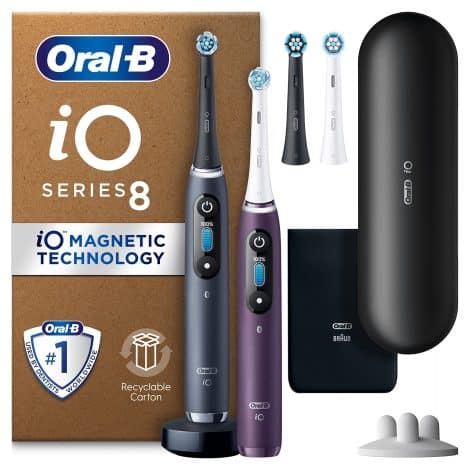 Oral-B iO8 Electric Toothbrush Duo, Ideal Gift with App Features, Whitening Modes, UK Plug, Stylish Color