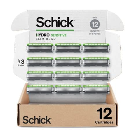 Schick Men’s Hydro Slim Sensitive Razor Refills – 12 Count for Men’s Razor.