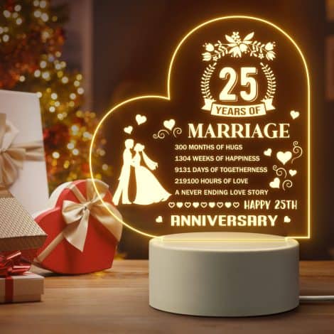 “Custom Engraved Night Light – Perfect 25th Anniversary Gifts for Husband and Wife!”