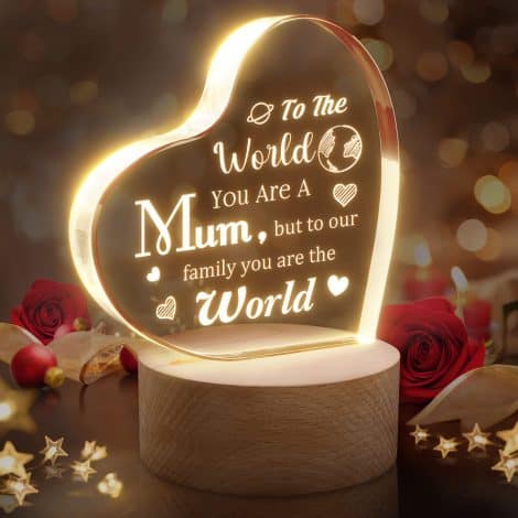 Unique engraved acrylic night light and Keepsake for mom, perfect for Christmas, birthdays, and Mother’s Day.