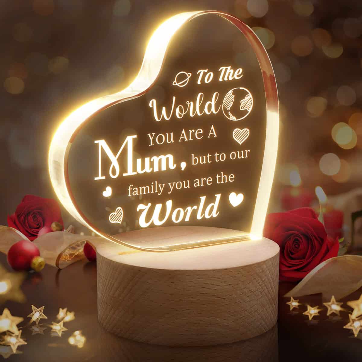 Elequaint Christmas Birthday Gifts for Mum, Mum Birthday Gifts from Daughter Son, Acrylic Engraved Night Light and Keepsake, Unique Mum Gifts Idea for Christmas Birthday Mother's Day