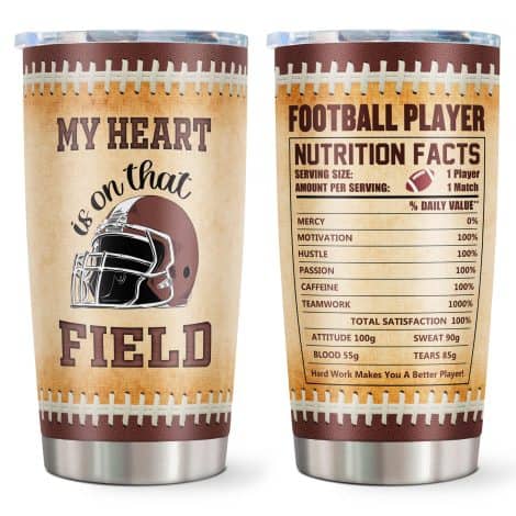 Football-themed insulated tumbler ideal for American men, boys, coaches, friends, and rugby fans – Kirusel Football Gifts.