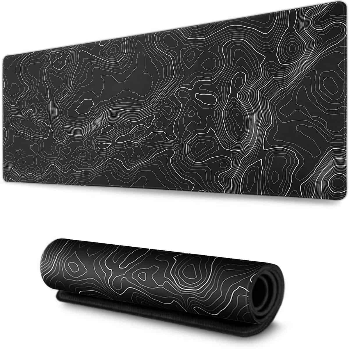 AQQA Large Mouse Pad Mat (29.5x16in) Extended Gaming Mouse Pad with Non-Slip Rubber Base,Background Topographic Map Lines Contour Geographic for Gaming Office Laptop Computer Men Women, Black