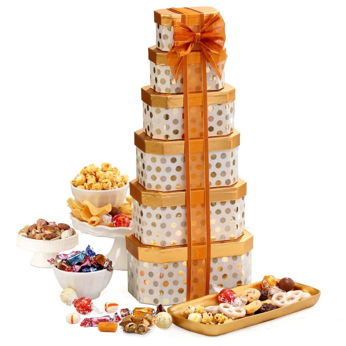 Thinking of You Towering Heights Gift Basket (6 Box Set) Perfect Mothers Day, Birthday, Corporate, Get Well, Thank You, Holiday Occasion - Her or Him Gourmet Food Gift Baskets - Broadway Basketeers