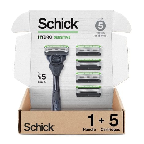 Schick Hydro Sensitive Razor: Ideal for Men with Sensitive Skin, equipped with 5 Blades.