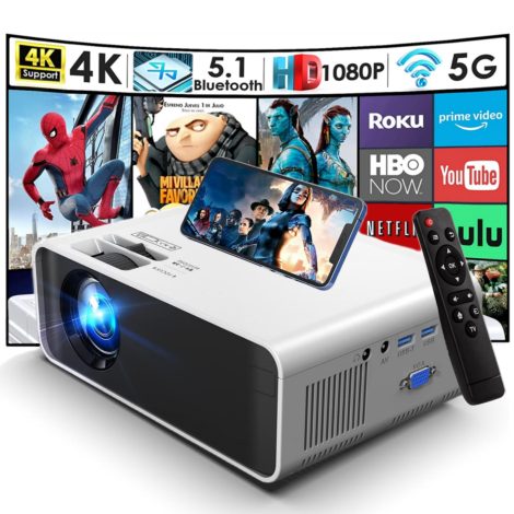 Portable 4K HD Projector with WiFi, Bluetooth, 200″ Display for Outdoor Movies & Home Theater, Smartphone & TV compatible.