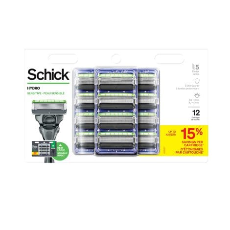 Schick Hydro Sense Sensitive Razor Blade Refill: Guards skin, includes 12 blade refills for men.