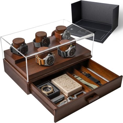 Upgrade your watch collection with The Curator – a premium wooden display case for 5 watches. Perfect Christmas gift for men, boyfriend, or dad. Includes lifetime warranty.