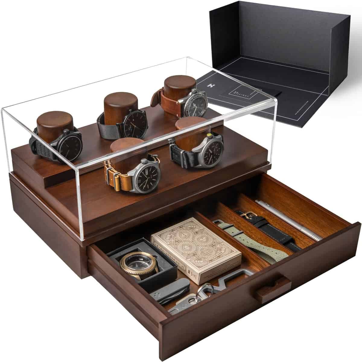 Holme & Hadfield Elevate Your Watch Collection with The Curator – Premium Watch Display Case for 5 Watches – Christmas Gift for Men, Boyfriend, Dad – Wooden Mens Watch Box & Watch Case – Lifetime Assurance Included