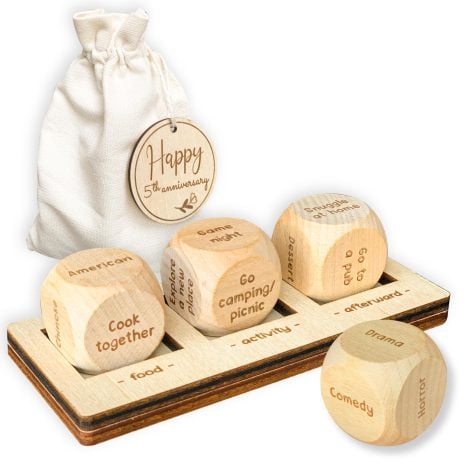 Celebrate 5 years of marriage with WOODAMORE Anniversary Wood Gift – a fun wooden game for couples.