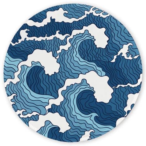 Blue Japanese Wave Mousepad: Non-slip rubber, stitched edges, perfect for wireless mouse, laptops, gaming – travel-friendly.