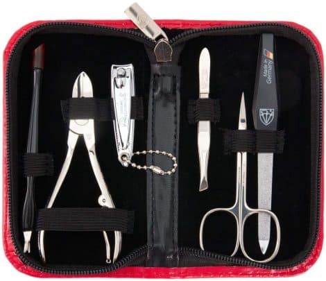 Professional 6-piece manicure and pedicure set by 3 Swords Germany with fashion leather case.