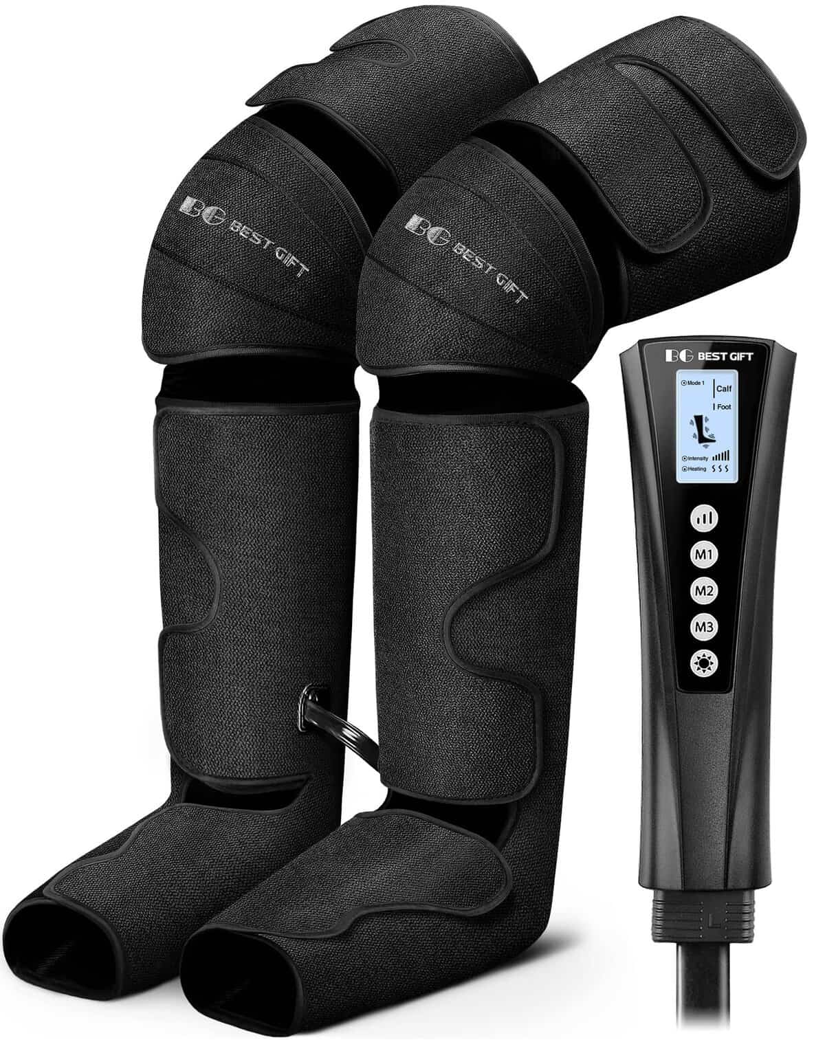 Bestgift Gift for Dad Mom Men Women Christmas Father Day,Air Compression Massager with Heat Foot,Leg,Calf,Thigh and Knee,Helpful Vericose Veins,Muscle Fatigue,Cramp,Swelling Edema, Deep Black