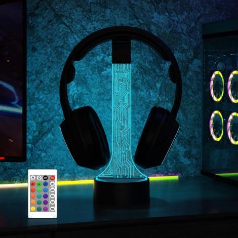 YuanDian Glow Headphone Stand: Stylish gaming headset holder with 16 colorful lights, perfect for game room decor and gamer gifts.