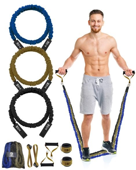 RIGID FITNESS Resistance Bands with Handles, Door Anchors, Ankle Straps, for Home Training – Power Bands.