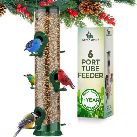 Outdoor Hanging Tube Bird Feeders – 6 Port, Waterproof & Durable; Perfect Gifts for Parents, Grandparents