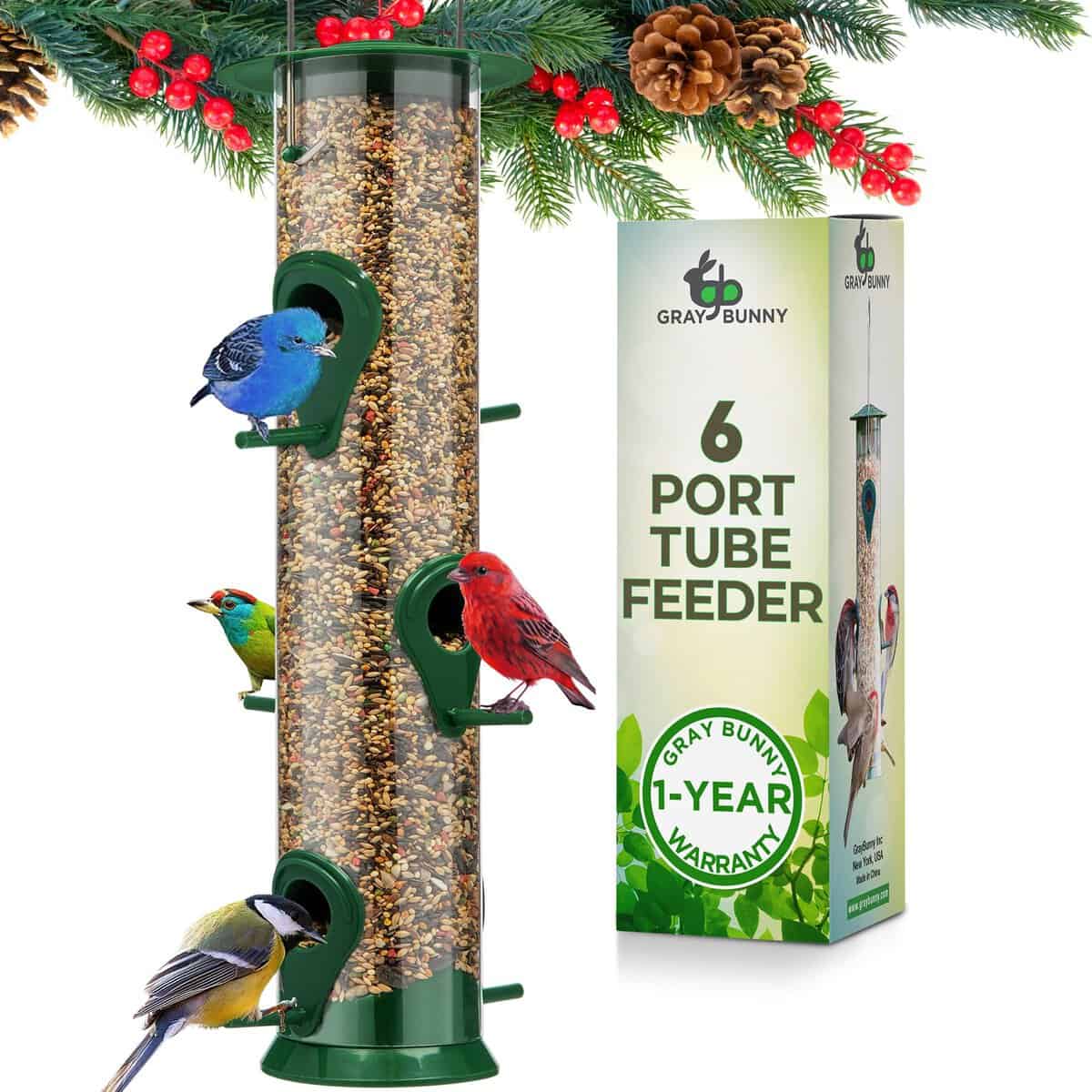 Tube Bird Feeders for Outside - 6 Port Bird Feeders for Outdoors Hanging, Great Gifts for Mom, Gifts for Dad, Gifts for Grandma, Grandpa Gift, Weatherproof & Water Resistant