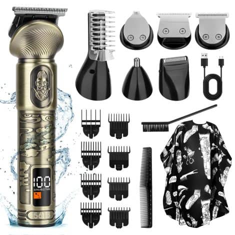 Gift for Men: 18-in-1 Hair Clippers Set – Zero Gapped T-Blade, Cordless, Rechargeable Beard Trimmer for Barbers & Home; USB compatible.