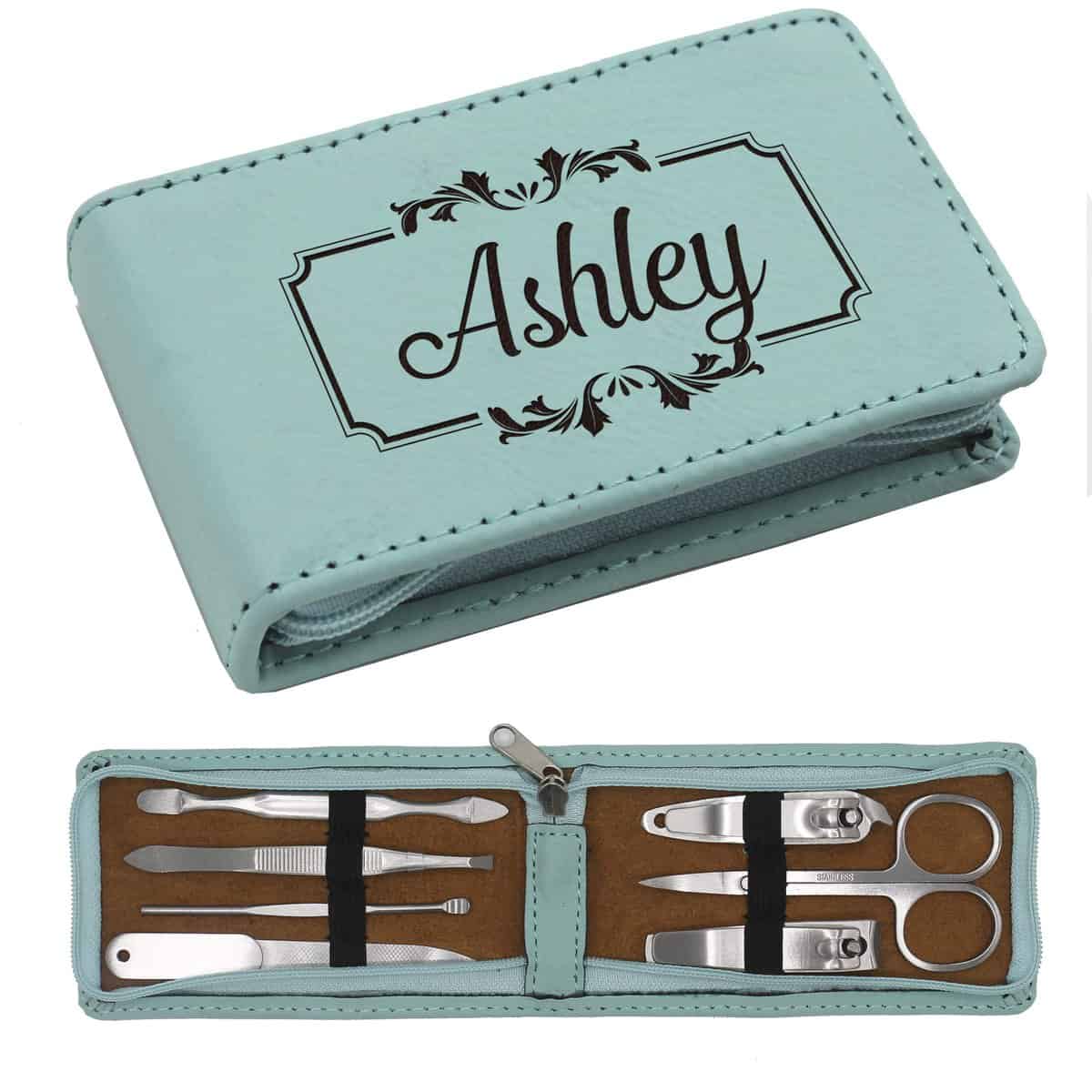 My Personal Memories Custom Personalized Manicure Set - Monogrammed 7 Piece Travel and Grooming Kit Gift for Men, Women, Him, Her, Purse (Teal)