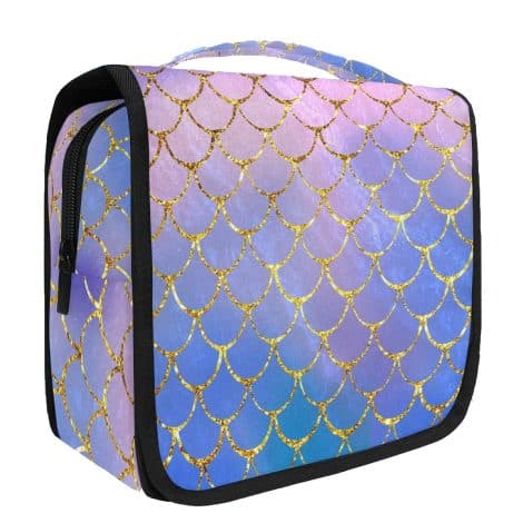 senya Hanging Travel Toiletry Bag Kit with Makeup Case for Men and Women (Mermaid Scale).