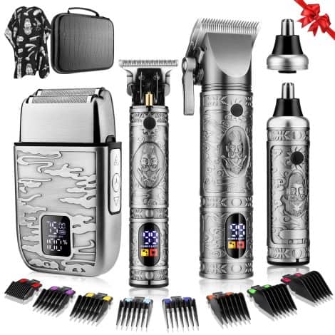 Qreeyx 4 in 1 Men’s Grooming Kit, LCD Display, Ideal Gift – Hair Clippers, Trimmer, Shaver Set.