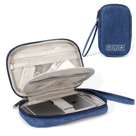 Compact Travel Tech Bag for Cables, SD cards, Earphones, and Power Bank. (Blue)