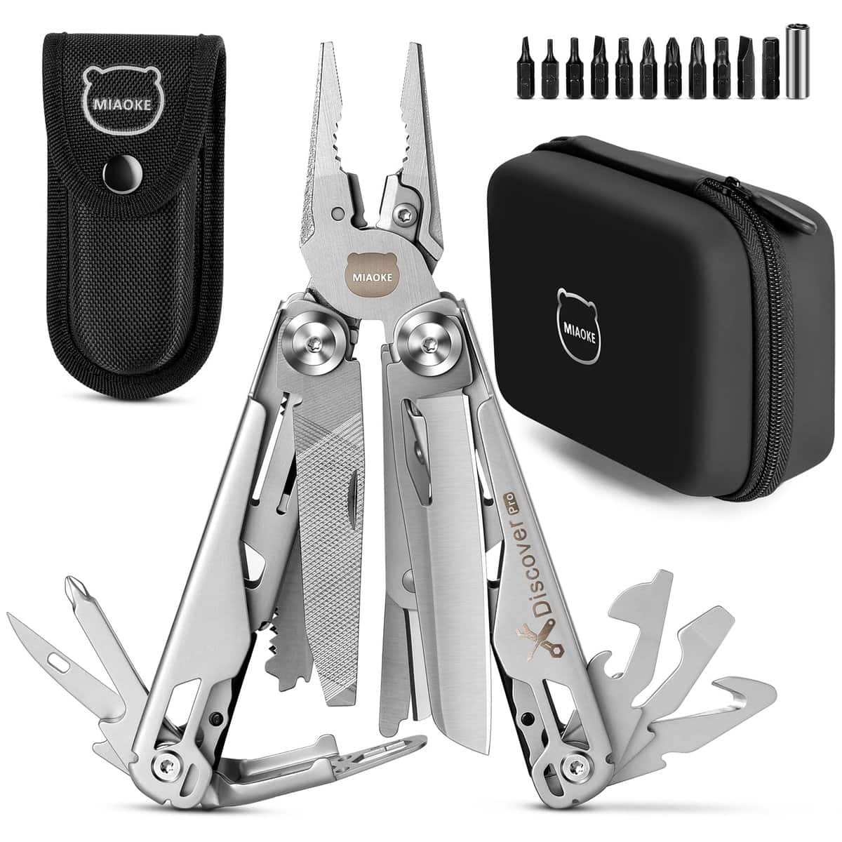 MIAOKE Multitool 23 in 1 with Premium Gift Box, Screwdrivers Saw Screwdrivers Bottle Opener Pliers Camping Knife Cool Gadgets for Men, Best Gift for Boyfriend Son Dad Him Husband, (Silver-Discover)