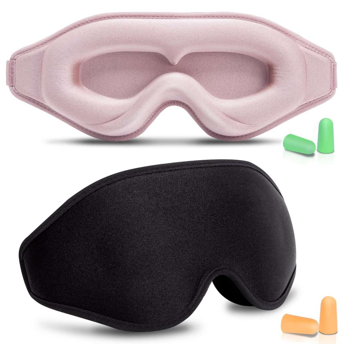 Sleep Mask for Men & Women, Sleep Eye Mask, 3D Eye Mask for Sleeping with Adjustable Strap, BeeVines Night Sleep Blindfold, Blackout Eye Covers for False Eyelash Extensions Yoga Travel (Black & Pink)