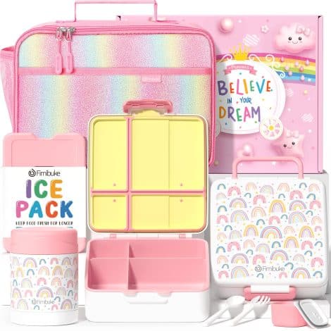 Fimibuke Children’s Lunch Set with Multiple Compartments, Insulated Bag, Thermos, Ice Pack, Utensils – Great Back to School Gift for Kids 3-12.