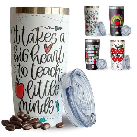 20 oz Stainless Steel Travel Tumbler for Teachers – Perfect Gift for Christmas, Birthdays, or Appreciation. Unique “Big Hearts Little Minds” design.